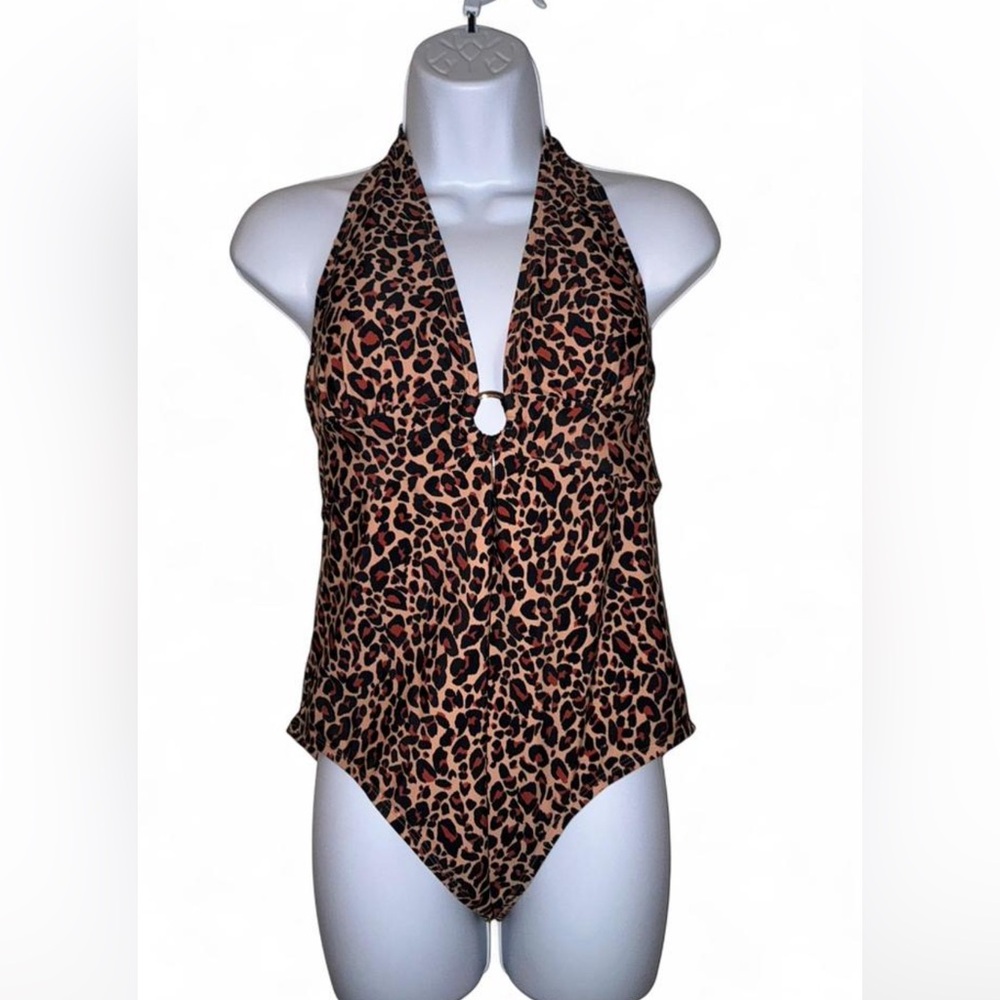NWT Kona Sol Leopard Print Halter One Piece Swimsuit
